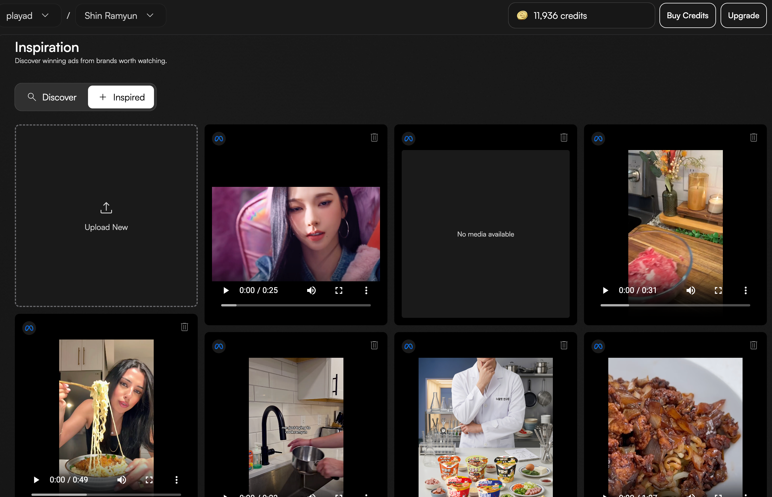 Playad Inspiration board with saved video references